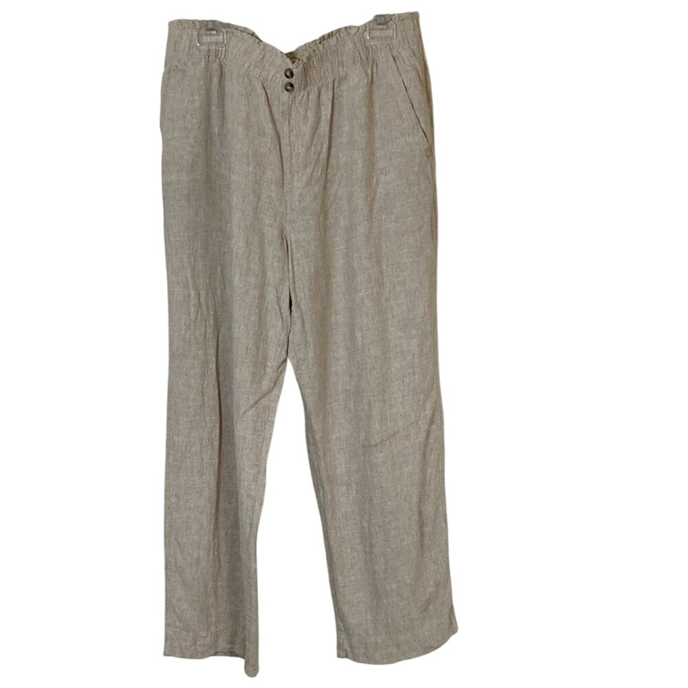 Briggs Womens Tan Linen Blend Wide Leg Pant Size XL Classic Summer Beach Resort